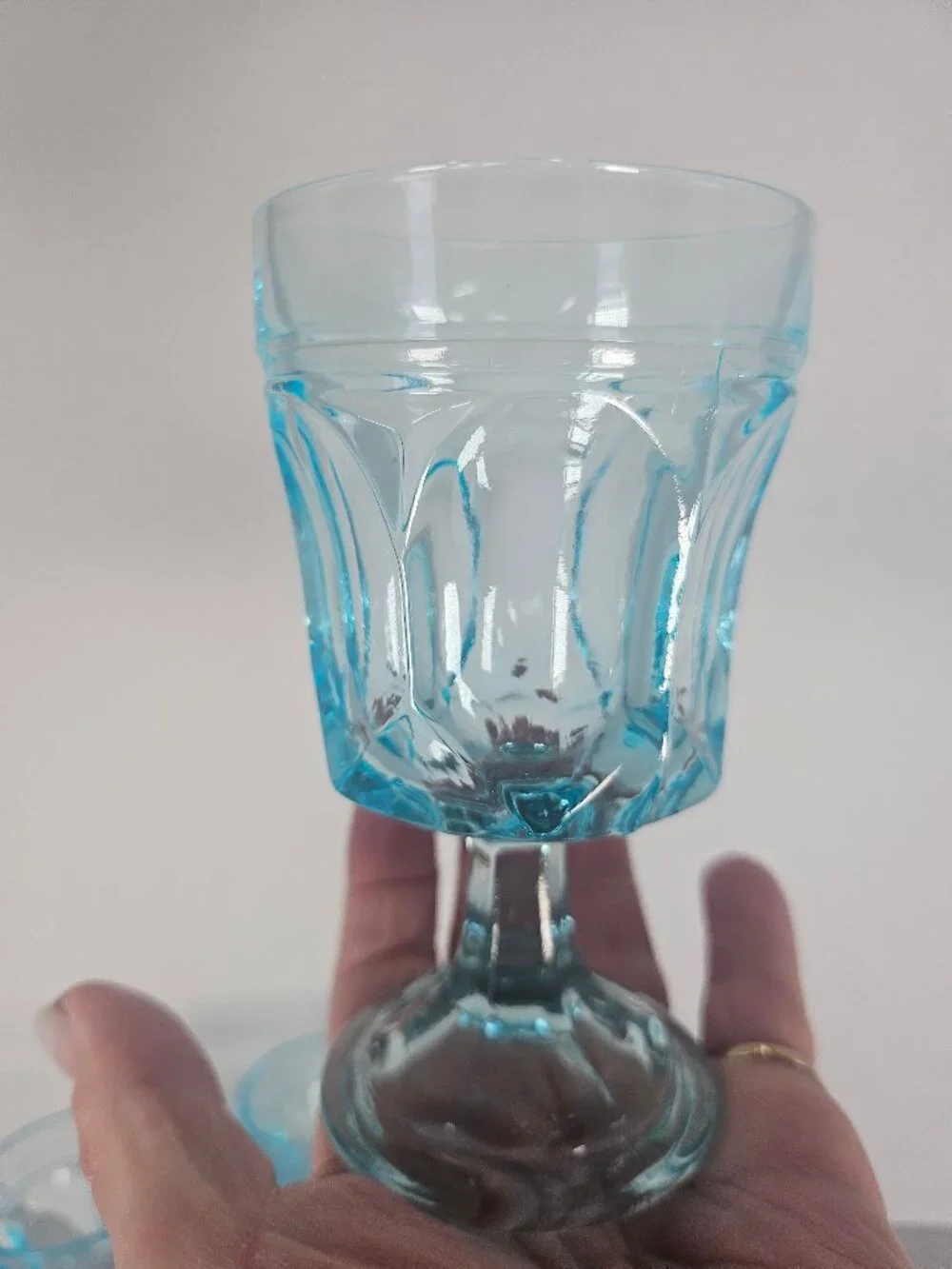 Rare Anchor Hocking Fairfield Light Ice Blue Water Wine Goblets 1970s Set of 4